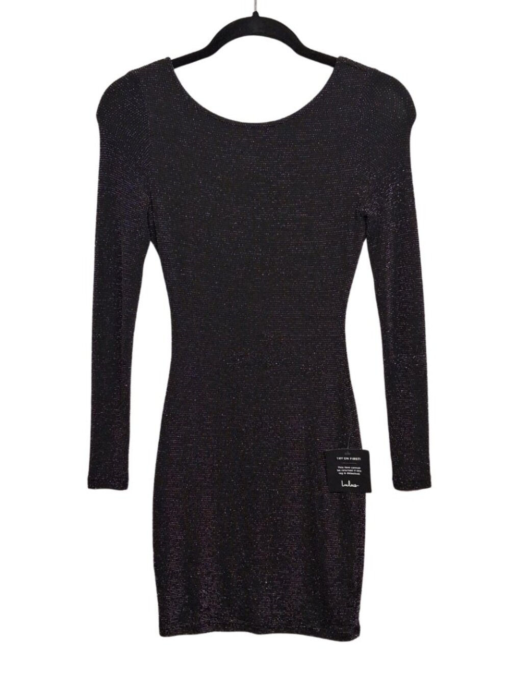 LULU'S Metallic Mini Dress Bodycon Long Sleeve Black Shimmer Cocktail Small NWT